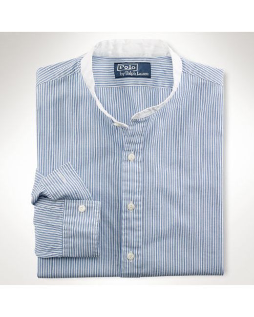 Polo Ralph Lauren Customfit Band Collar Shirt in Blue for Men Lyst