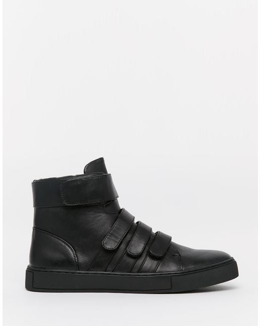 ASOS High Top Trainers In Black With Velcro Straps for men