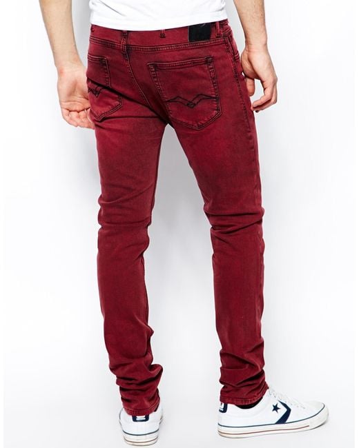 Postbode slank Becks Replay Jeans Jondrill Skinny Fit Stretch Red Overdye for Men | Lyst