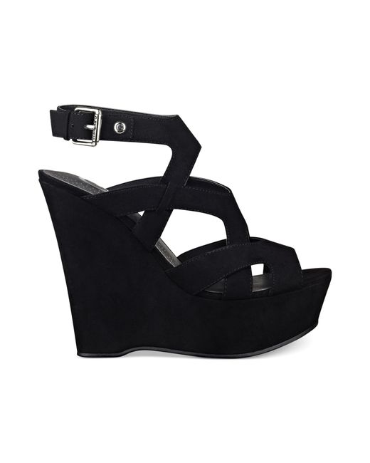 G by Guess Black Womens Shoes Hizza Platform Wedge Sandals
