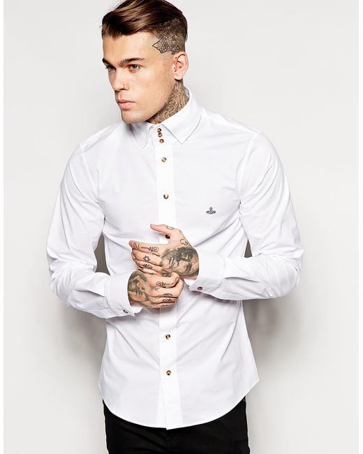 Vivienne Westwood White Shirt with 3 Button Collar for men