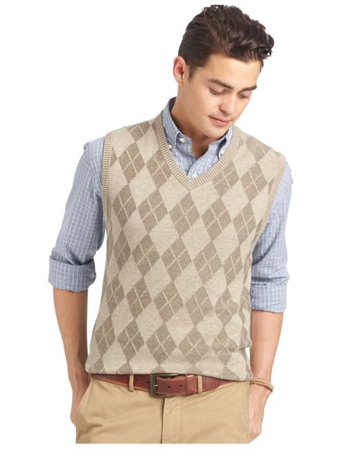 Izod Textured Argyle Sweater Vest in Beige for Men (Sandy Heather) | Lyst