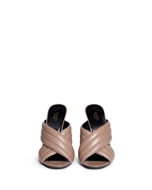 Gucci 'webby' Ribbed Crisscross Leather Mule Sandals in Pink | Lyst