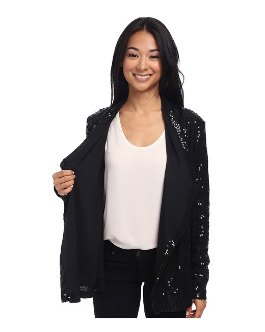 Karen Kane Sweater Knit Sequin Cardigan in Black | Lyst