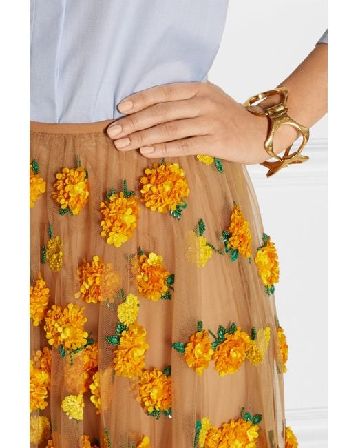Michael Kors Embellished Tulle Midi Skirt in Yellow Lyst