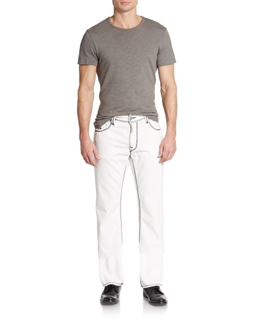 True Religion White Contrast Stitched Straight Leg Jeans for men