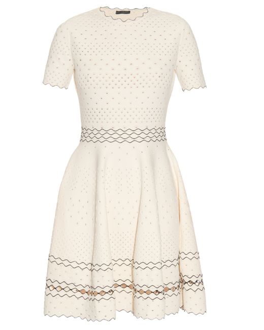 Alexander McQueen Short-sleeved Textured Eyelet-knit Dress in White | Lyst  Canada