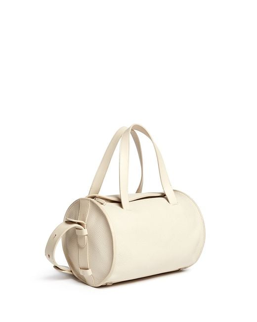 The Row 'drum' Ostrich Trim Bull Leather Shoulder Bag in Natural | Lyst