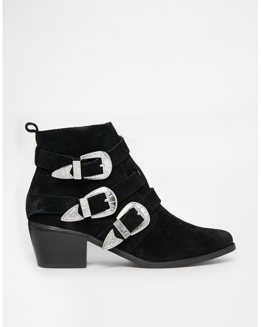 ASOS Black Rocker And Roller Western Buckle Ankle Boots