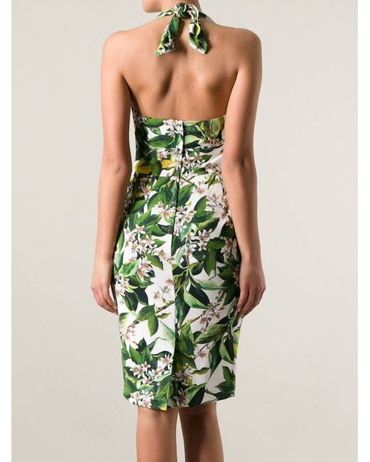 Dolce & Gabbana Green Floral Print Halter Dress