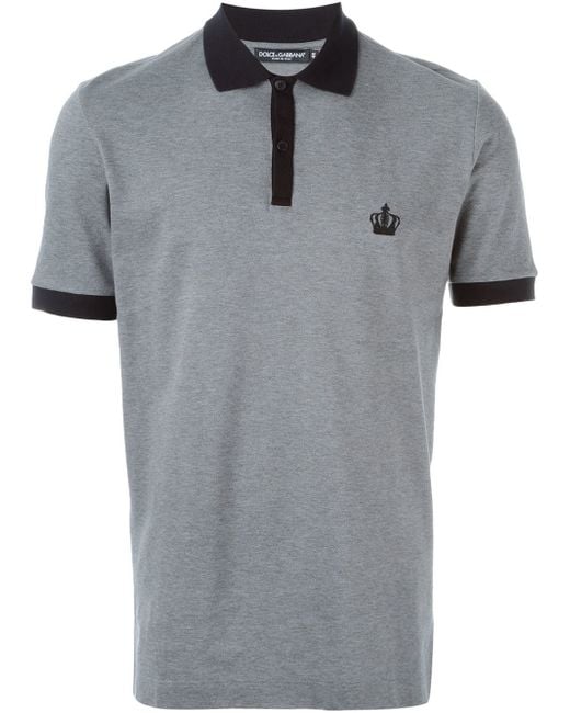 Dolce & Gabbana Gray Embroidered Crown Polo Shirt for men