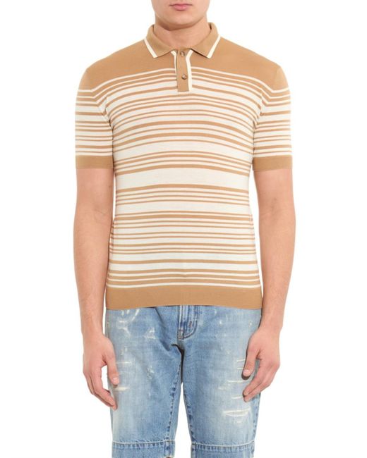 Orley Brooks Striped-Knit Polo Shirt in Brown for Men | Lyst
