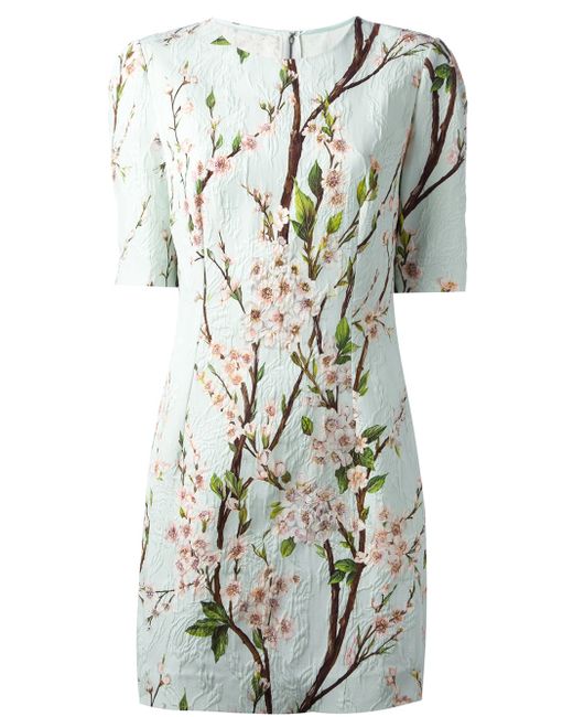 Dolce & Gabbana Blue Cherry Blossom Print Dress