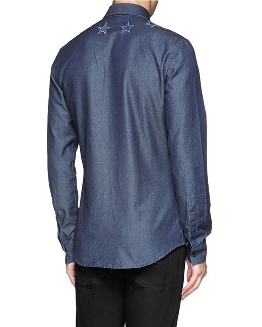 Givenchy Star Embroidery Denim Shirt in Blue for Men | Lyst
