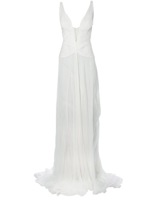 Roberto Cavalli Plunge Neck Evening Dress in White | Lyst