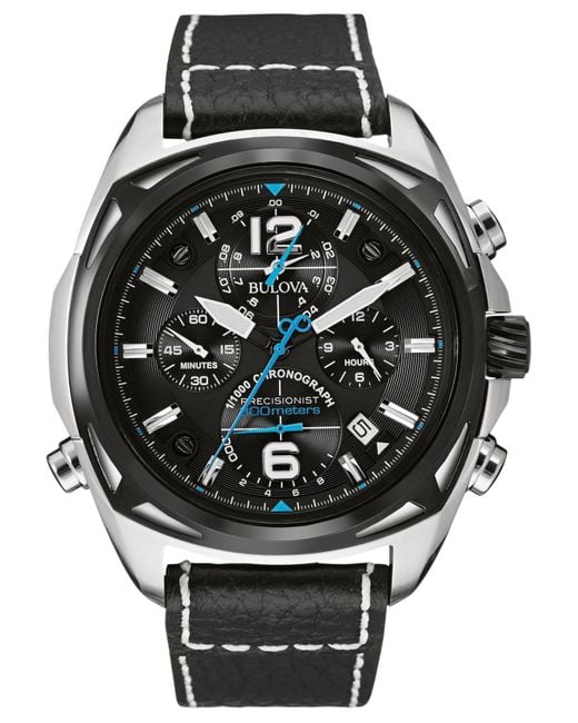 Bulova Men's Chronograph Precisionist Black Leather Strap Watch 49mm 98b226 for men