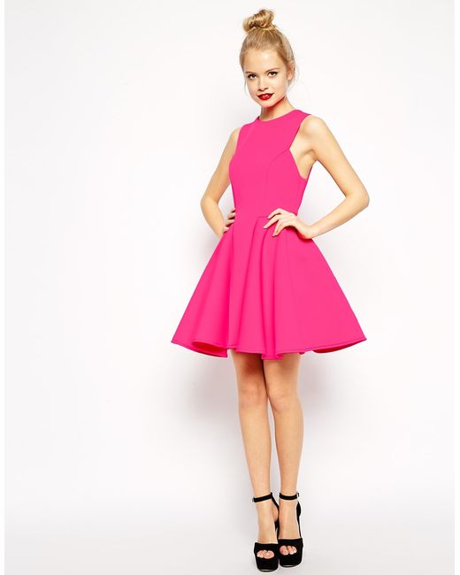 ASOS Pink Premium Bonded Fit And Flare Dress