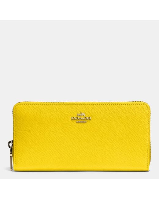 COACH Yellow Accordion Zip Wallet In Crossgrain Leather