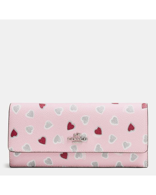 COACH Metallic Soft Wallet In Heart Print Coated Canvas