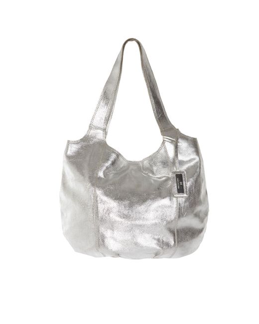 River Island Silver Metallic Leather Slouch Bag