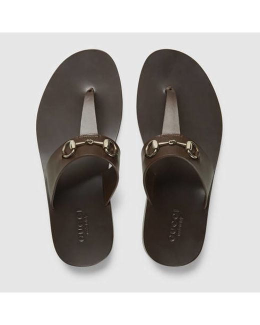Gucci Leather Horsebit Thong Sandal in Brown for Men Lyst