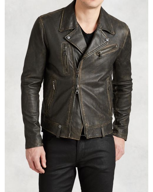 John Varvatos Asymmetrical Leather Biker Jacket in Black for Men Lyst UK