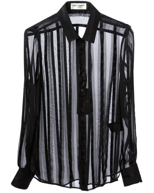 Saint Laurent Black Sheer Striped Blouse