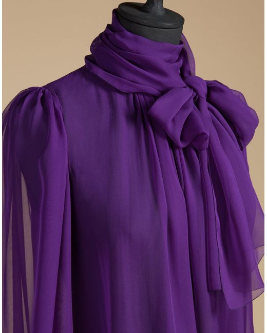 Dolce & Gabbana Purple Blouse In Silk Chiffon With Bow