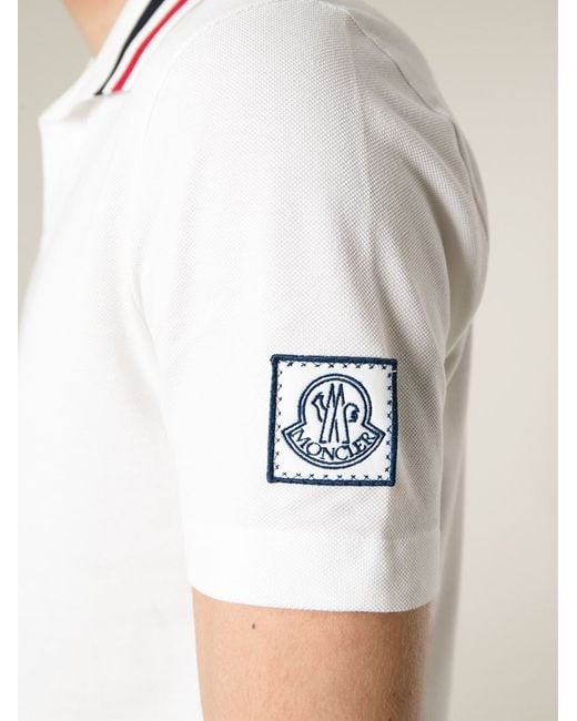Thuisland krom Amerika Moncler Gamme Bleu Striped Trim Polo Shirt in White for Men | Lyst