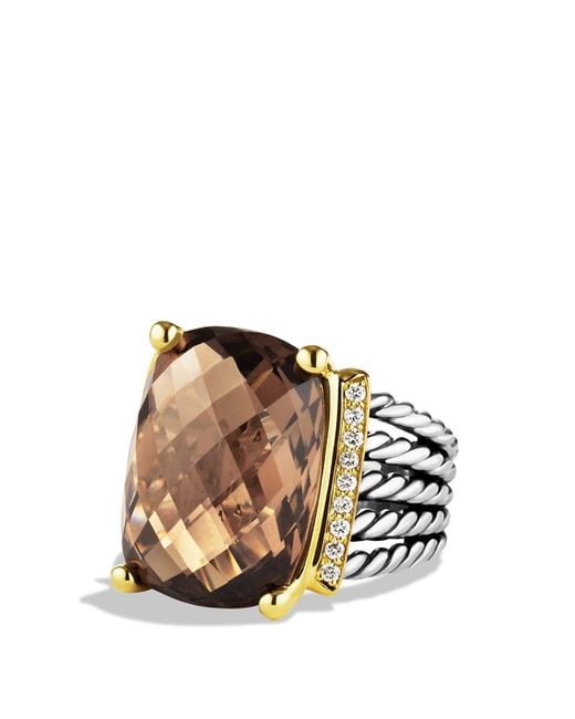 David Yurman Wheaton Ring With Smoky Quartz And Diamonds And Gold in Brown Lyst