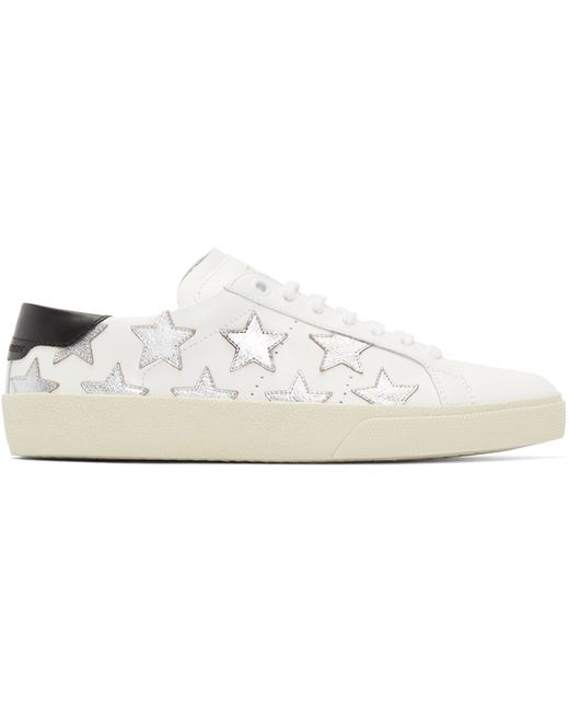 Saint Laurent White & Silver Stars Court Classic Sneakers | Lyst