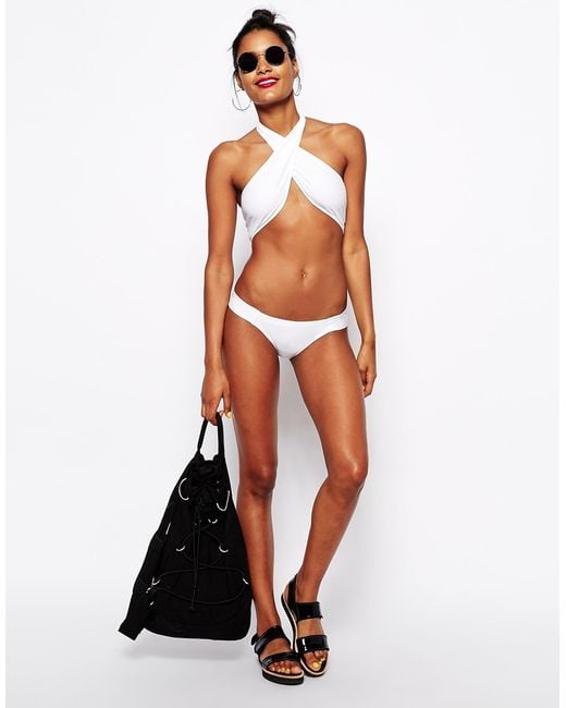 ASOS Cross Wrap Halter Bikini Top in White | Lyst
