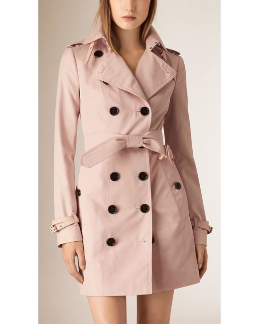 Burberry Pink Leather Trim Cotton Gabardine Trench Coat