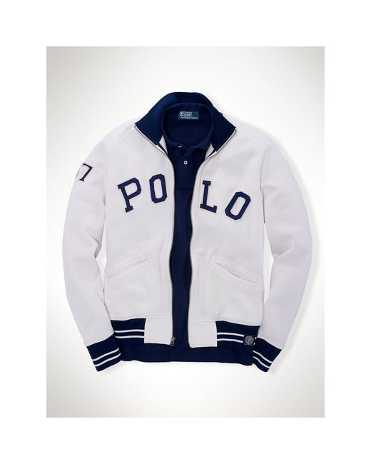 Polo Ralph Lauren White Fleece Baseball Jacket for men