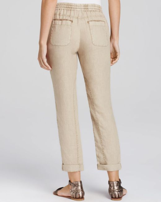 Three Dots Cuffed Linen Pants in Natural | Lyst