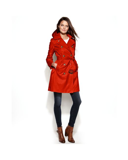 London Fog Red All Weather Hooded Trench Coat