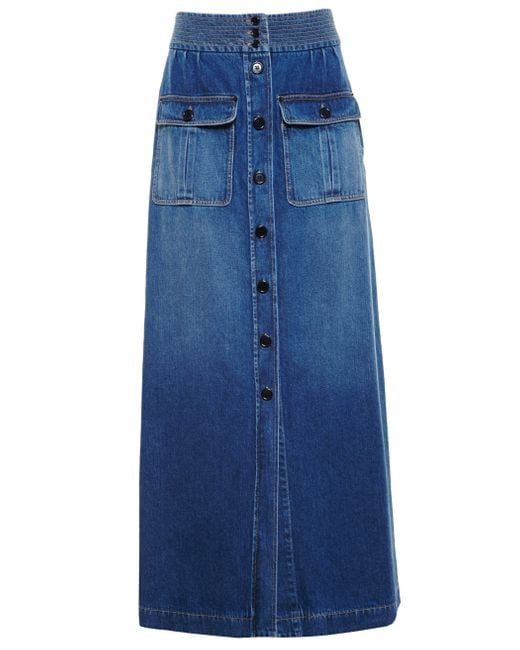 Chloé Long Denim Skirt in Blue | Lyst