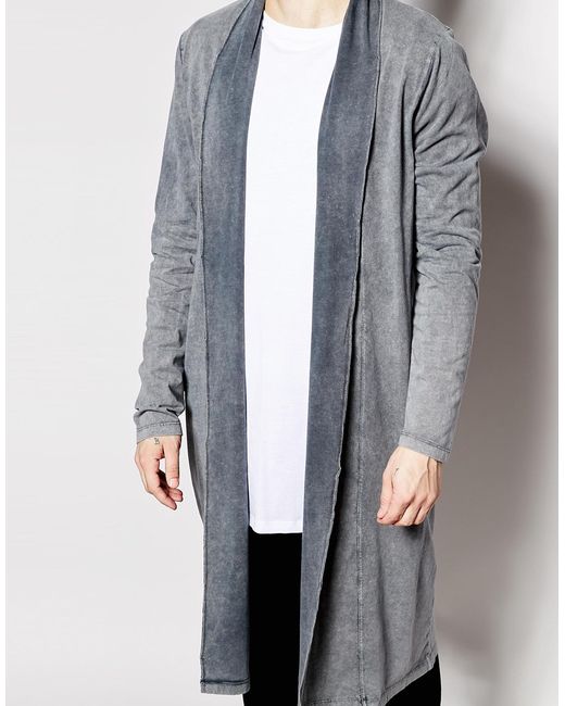 ASOS Extreme Longline Shawl Cardigan With Acid Wash in Grey (Gray) for ...