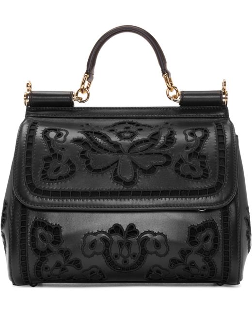 Dolce & Gabbana Black Laser_cut Leather Medium Miss Sicily Bag