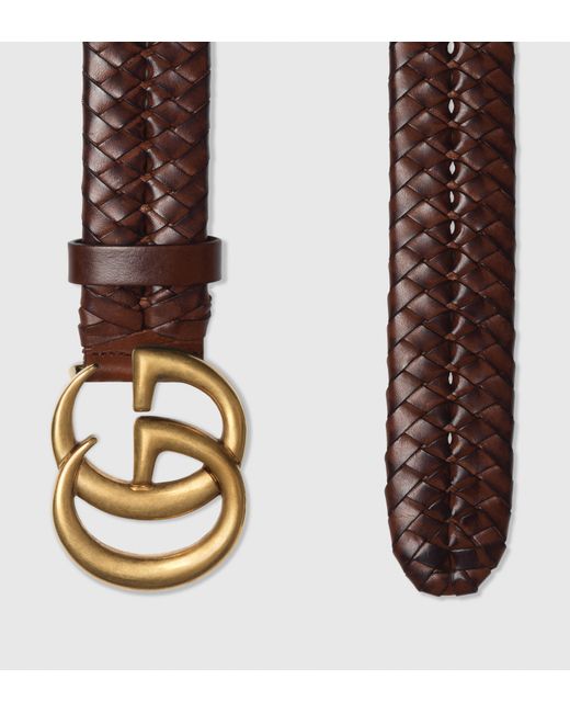 Gucci Brown Braided Belt With Double G Buckle