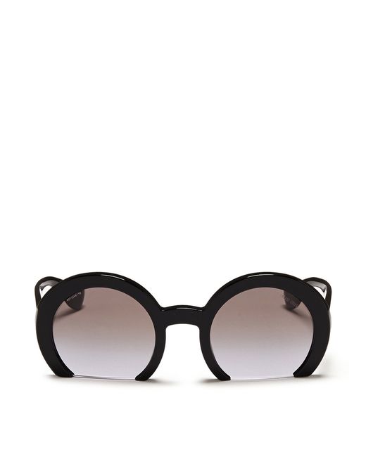 Miu Miu Black 'rasoir' Half Rim Acetate Sunglasses