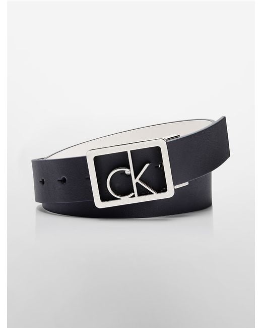 Calvin klein White Label Reversible Logo Buckle Leather Belt in Black ...