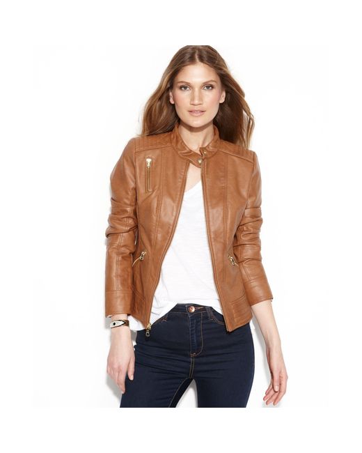 Guess Brown Quilteddetail Fauxleather Jacket