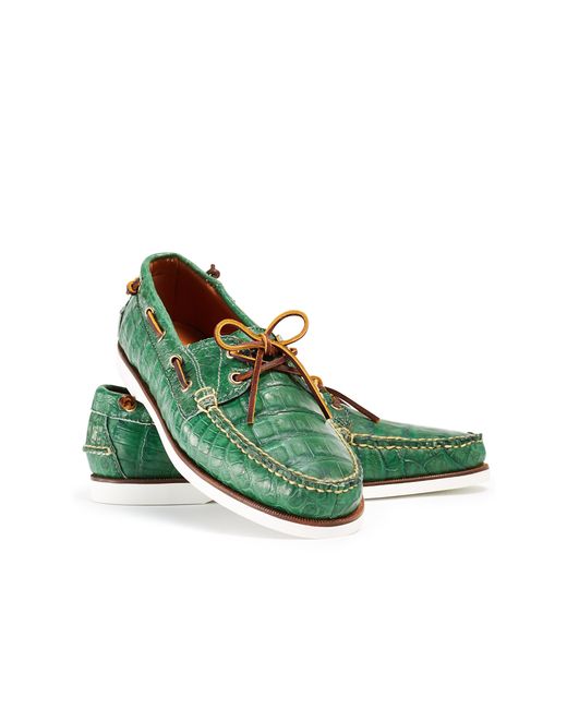 Ralph Lauren Green Crocodile Telford Ii Boat Shoe for men
