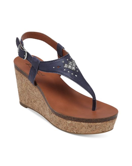 Lucky Brand Womens Narnie Platform Wedge Thong Sandals in Blue Lyst