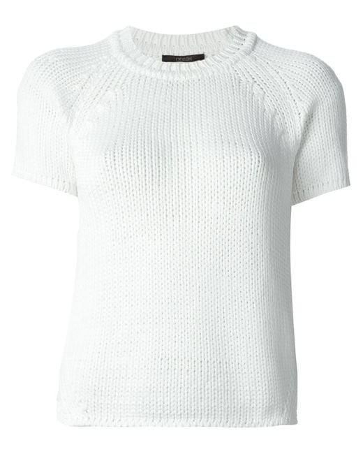 ODEEH White Short Sleeve Sweater