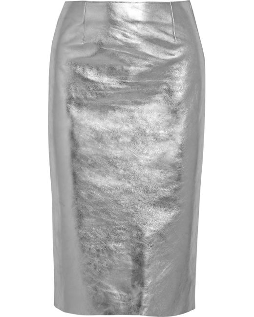 Maje Gallium Metallic Leather Pencil Skirt