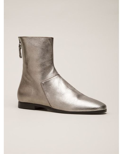 silver flat ankle boots
