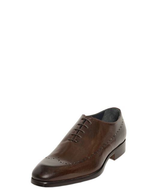 Gianni Russo Brown Perforated Leather Oxford Lace-up Shoes for men