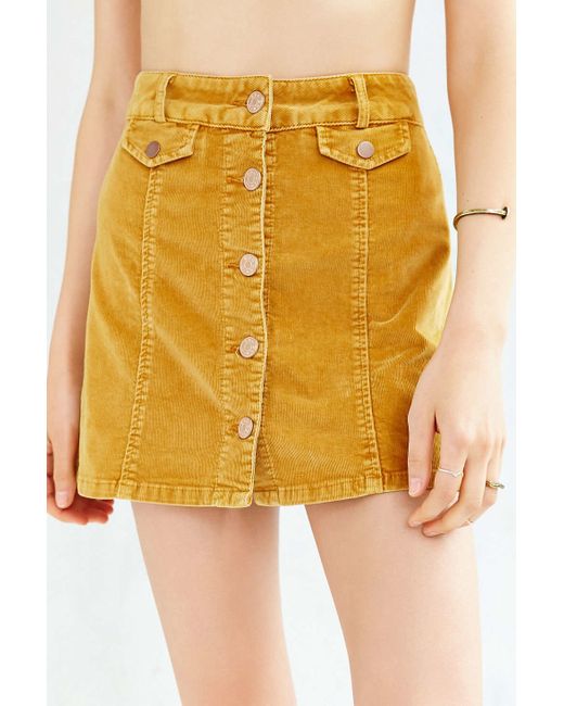 BDG Yellow Corduroy Button-front Mini Skirt
